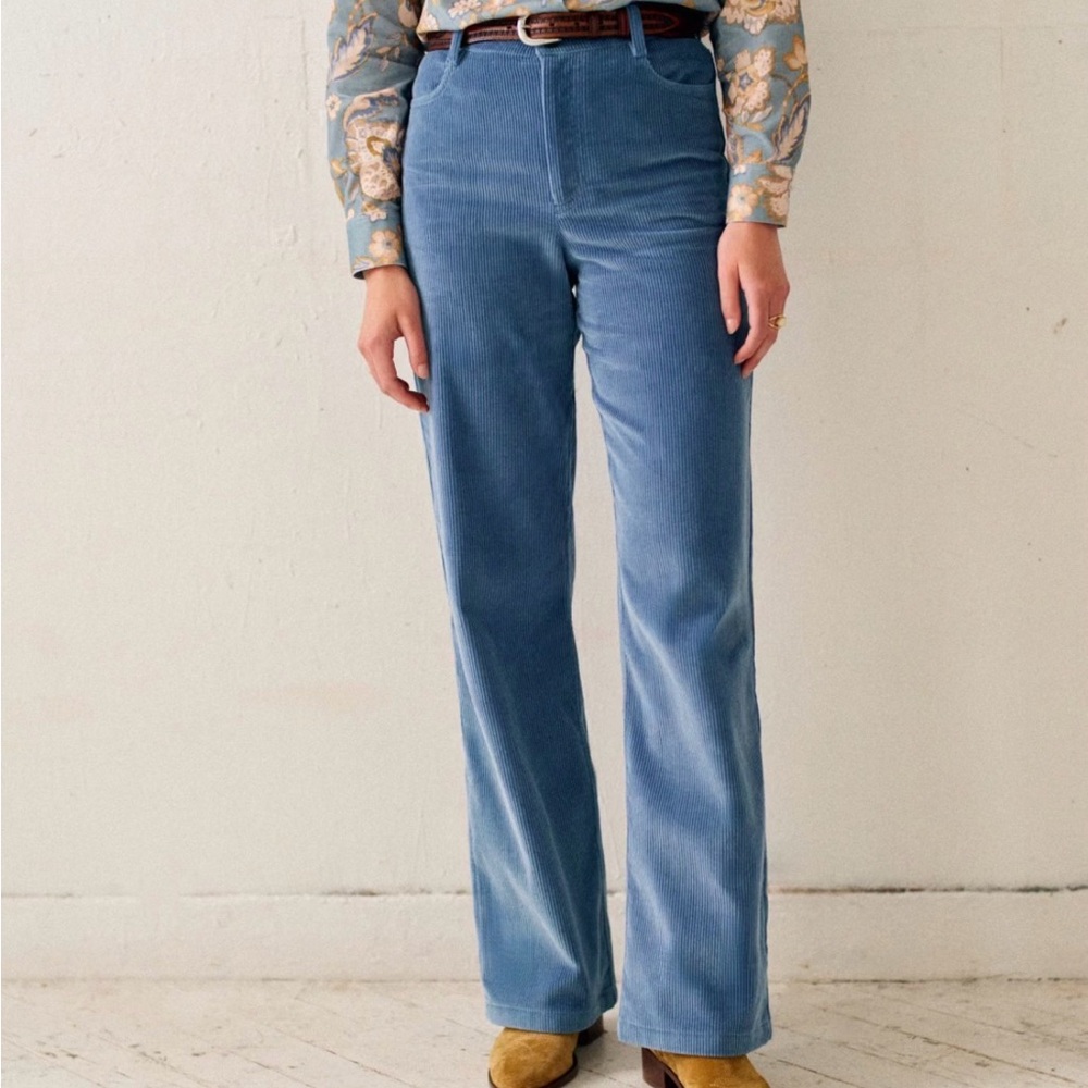 Sezane Light Blue Wide-Leg Velvet Pants - Picture 4 of 6